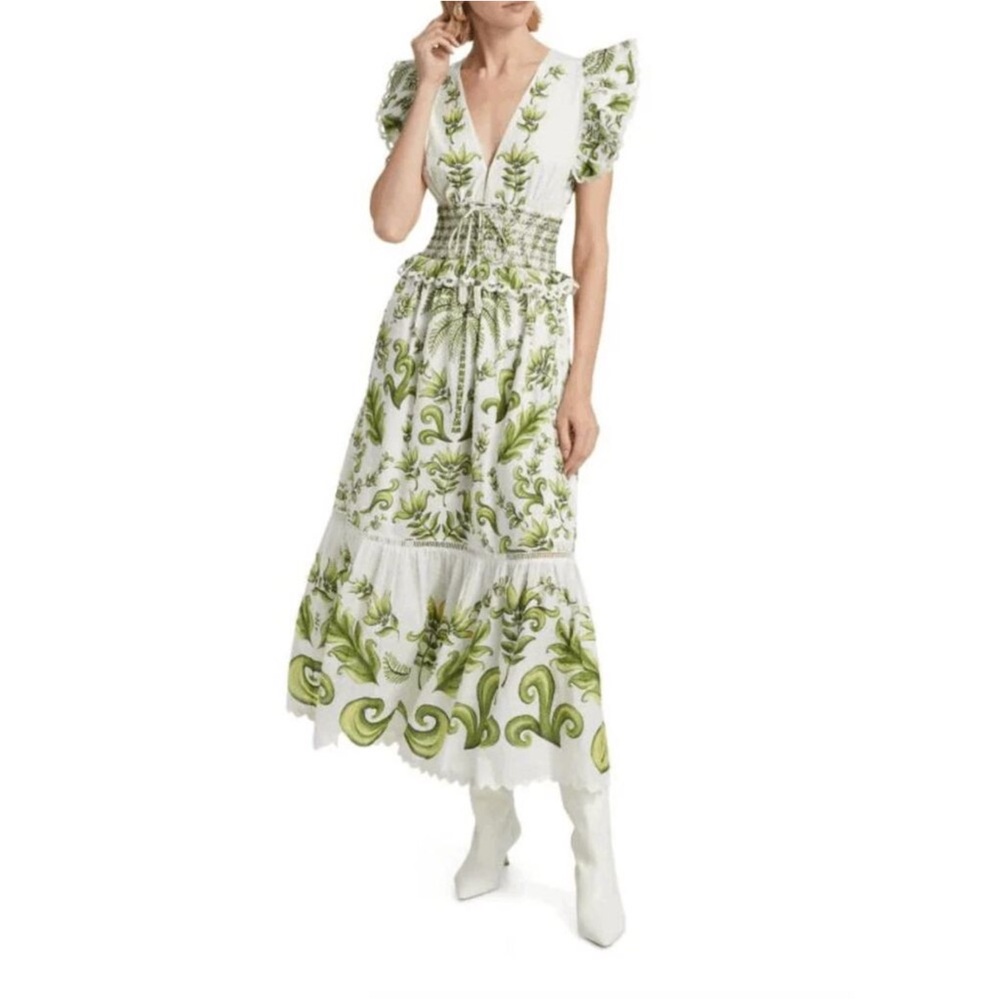 FARM Rio White and Green Maxi Dress